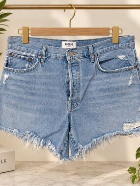 AGOLDE Parker Long Distressed Denim Shorts